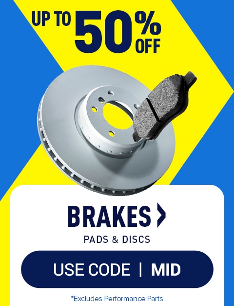  UPTO 50 % OFF V BRAKES PADS DISCS USE CODE MID *Excludes Performance Parts 